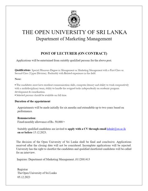 Lecturer - The Open University of Sri Lanka