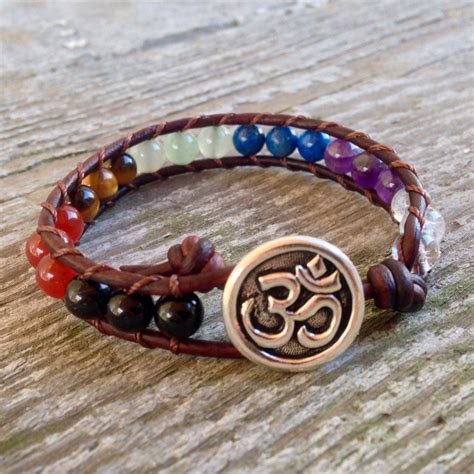 Handmade Om 7 Chakra Leather Wrap Bracelet Custom Stones Quartz