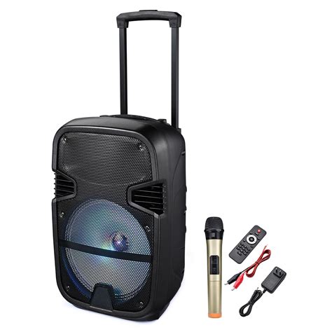 Portable 120W Active PA Speaker Mic AMP Bluetooth USB SD LCD FM Remote ...