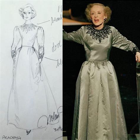 Gray Satin Bette Davis Oscars Gown Sketch — Nolan Miller Collector