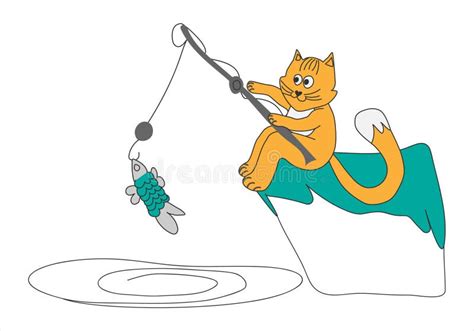 Red Cat Fisherman Catches Fish Stock Vector Illustration Of Catches