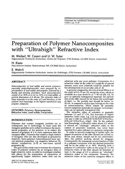 PDF Preparation Of Polymer Nanocomposites With Ultrahigh Refractive