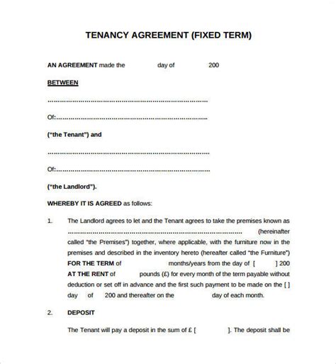 Free Sample Tenancy Agreement Templates In Pdf Ms Word Google