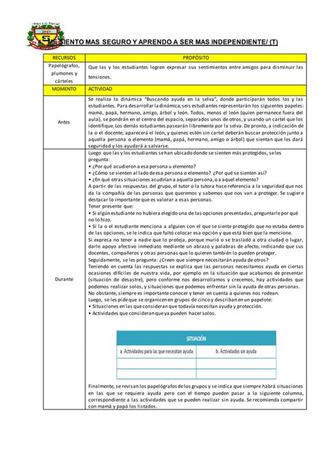 Plan De Din Micas De Soporte Socioemocional Y Actividades L Dicas San