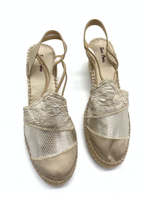 Toni Pons Slingback Espadrille Wedge Beige Closed Toe Gem