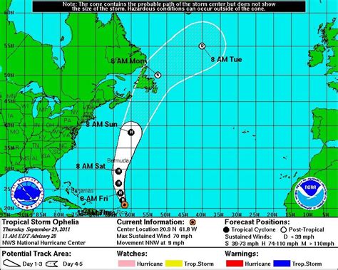 Tropical Storm Ophelia 2011 to Become Hurricane near Bermuda [PATH ...