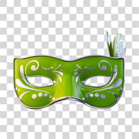 Máscara de Carnaval Elemento 3D Verde e Cinza PNG Transparente