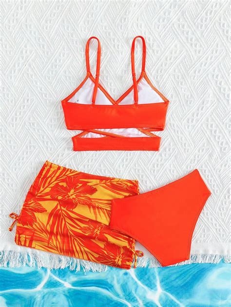 Shein Conjunto Conjunto Mai Bikini Envolvente Para Meninas