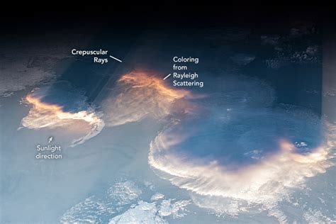 Twilight rays and Rayleigh scattering were shown from space