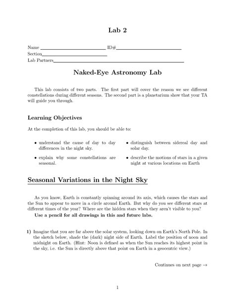 Lab Astro Fall Lab Work Outline Lab Name Id Section Lab