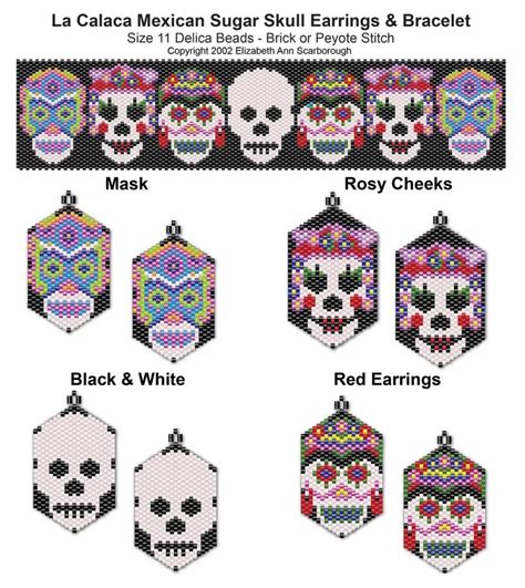 La Calaca Mexican Sugar Skull Earring And Bracelet Set Bead Patterns