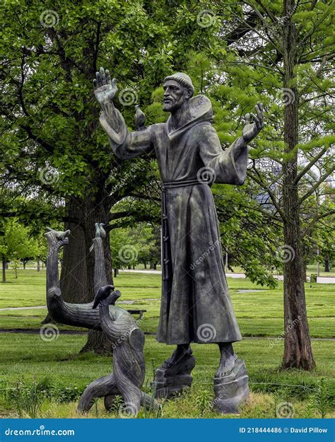 Bronze Statue Of Saint Francis Of Assisi In Forest Park Near The Jewel Box In Saint Louis