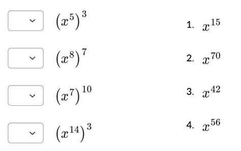 Match The Exponent Expression With It S Correct Solution Brainly