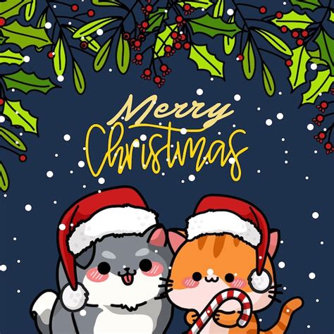 Premium Vector Cute Cat And Dog Celebrating Christmas