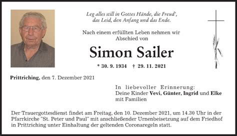 Traueranzeigen von Simon Sailer Allgäuer Zeitung