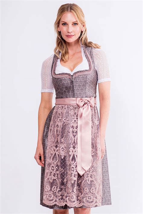 Alpenglanz Midi Dirndl 65 Cm Grau Altrosa Charlen 014991 MOSER Trachten