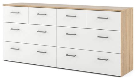 Bowery Hill Engineered Wood Low Profile Drawer Double Dresser In Oak