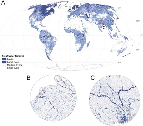 Figure S3. Map of the freshwater features used, namely: lakes, large ...