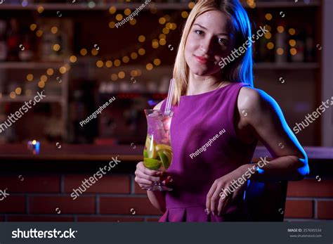 Sexy Blonde Girl Drink Bar Stock Photo Shutterstock