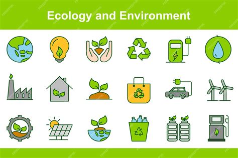 Conjunto De Iconos Sólidos Vectoriales De Ecología Y Medio Ambiente Vector Premium