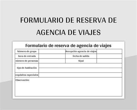 Plantilla De Excel Formulario De Reserva De Agencia De Viajes Y Hoja De