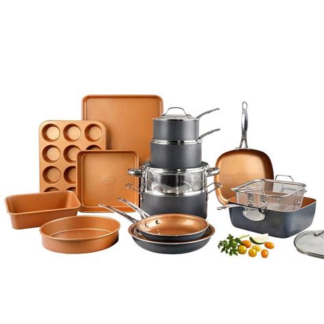 Gotham Steel Original Copper 20 Pieces Ceramic Non Stick Cookware Set with Bakeware & Reviews ...