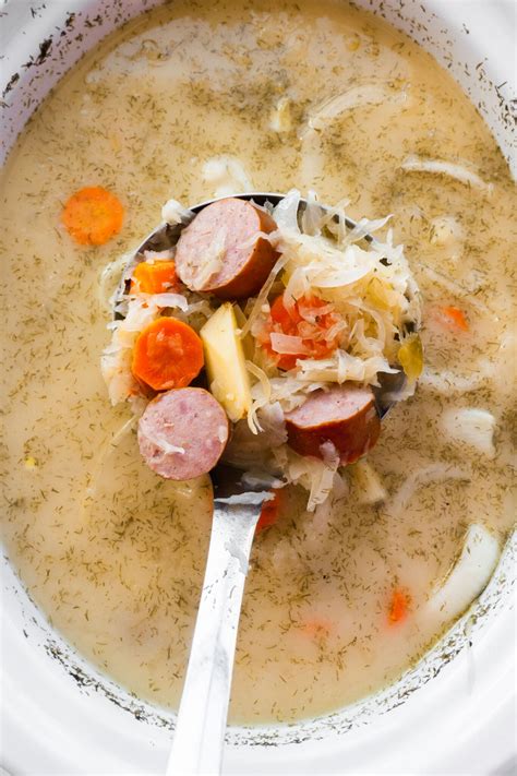 Crockpot Sauerkraut Soup (with sausage) - Brooklyn Farm Girl