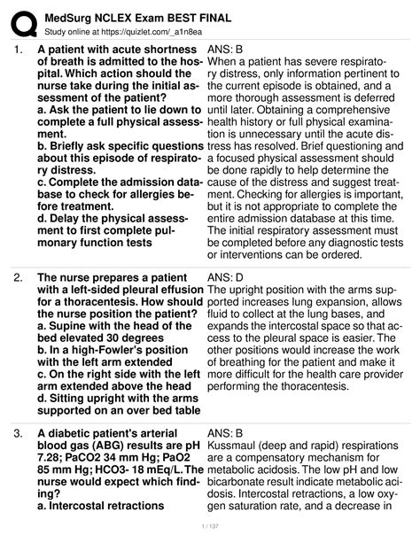 Medsurg Practice Questions Answers Study Online At Quizlet A1n8ea