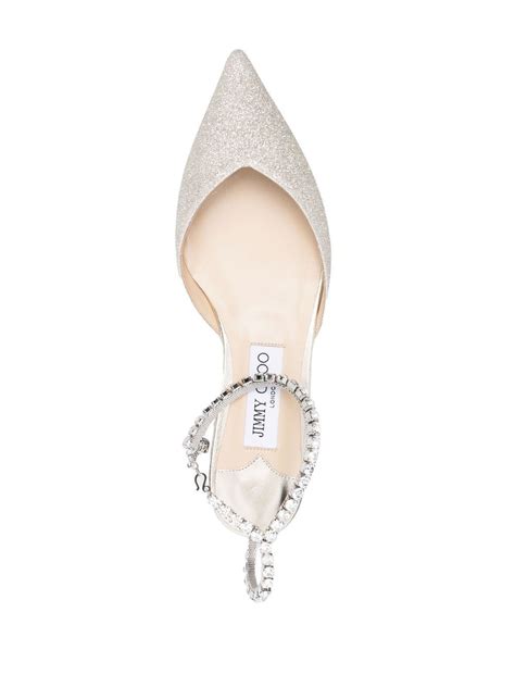 Jimmy Choo Saeda Crystal Embellished Pumps Gold Farfetch Uk