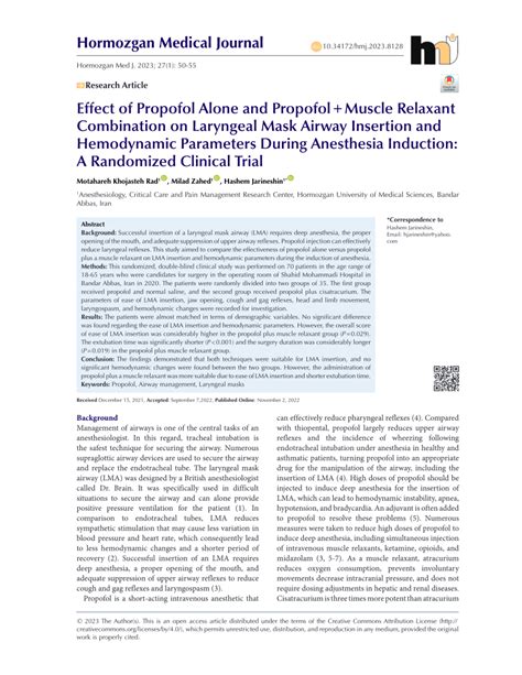 PDF Effect Of Propofol Alone And Propofol Muscle Relaxant