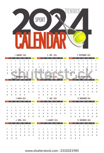 2024 Tennis Sports Calendar Vector Template Stock Vector (Royalty Free ...