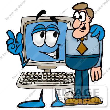 Clip Art Graphic of a Desktop Computer Cartoon Character Talking to a Business Man | #23480 by ...