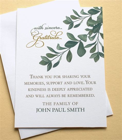 Sympathy Thank You Cards With Eucalyptus Leaves Personalized Etsy