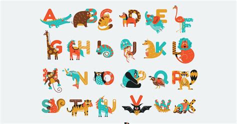 Alphabet Animal Illustration Set, Graphics - Envato Elements