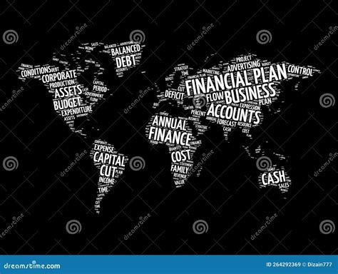 Financial Plan Word Cloud In Shape Of World Map Business Concept