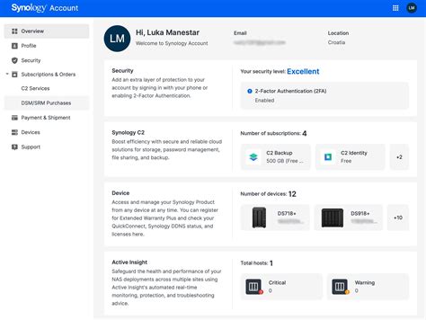 Synology Account portal