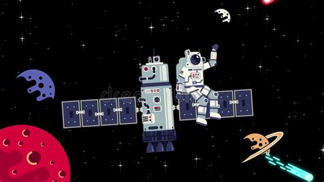 Cartoon Astronaut Flying In Colorful Space 4k 2d Animation Stock