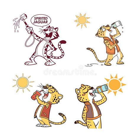 Spirited Jaguar Staying Hydrated Under The Hot Sun Stock Vector Illustration Of Refreshing
