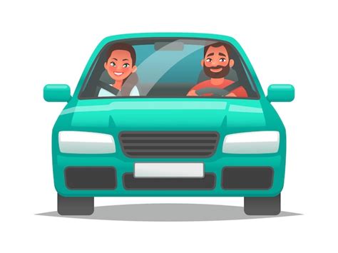 Feliz Pareja De Jóvenes Paseos En Coche Un Hombre Conduciendo Un