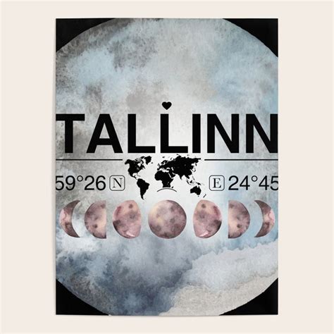 Tallinn, Estonia, Harjumaa, Watercolor Design with Latitude & Longitude ...