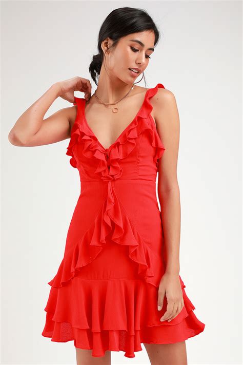 Sexy Coral Red Dress Coral Ruffled Dress Coral Mini Dress Lulus