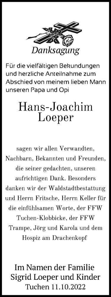 Traueranzeigen Von Hans Joachim Loeper M Rkische Onlinezeitung