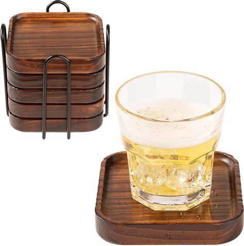 Teenhi Wooden Coasters For Drinks Natural Acacia Wood Drink Coaster Set For