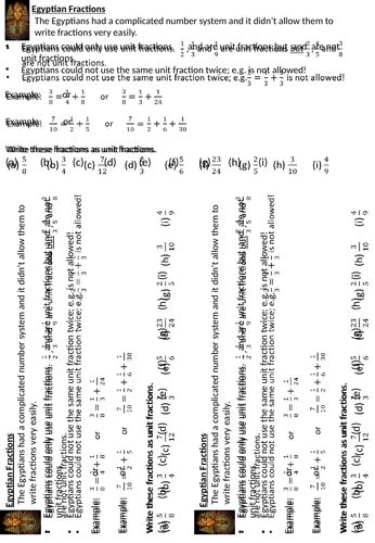 Fractions addition - Egyptian fractions | Teaching Resources