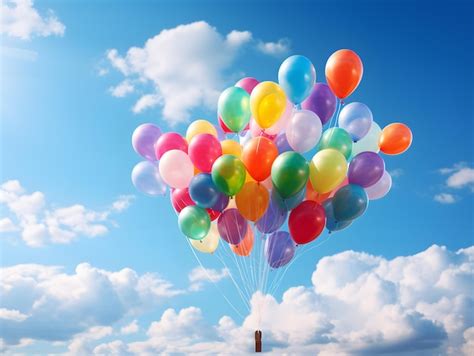 Premium Ai Image Colourful Balloons Flying In The Blue Sky