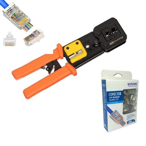 Alicate Crimpar Rj45 100 Conector Ez Rj45 Blindado Vazado Western