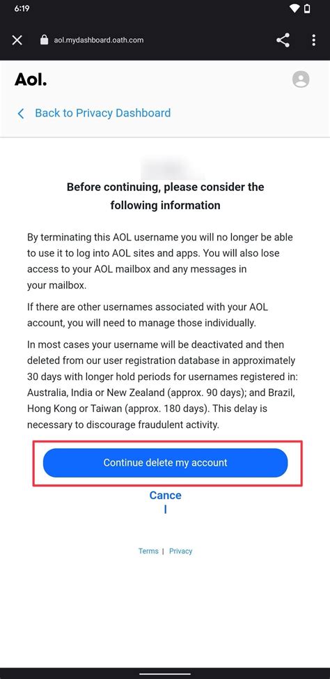 how to delete a aol account