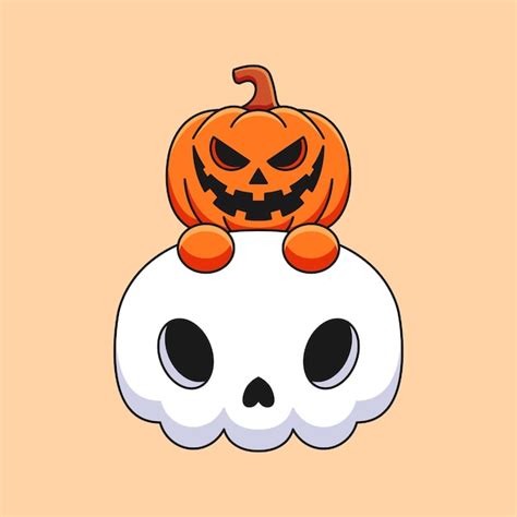 Leuke Schedel Pompoen Halloween Cartoon Mascotte Doodle Kunst Hand