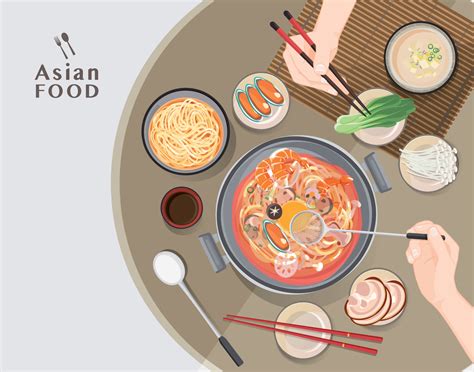 Hot Pot At Restaurant Hand Holding Chopsticks Eating Shabu Shabu Vector Art At Vecteezy