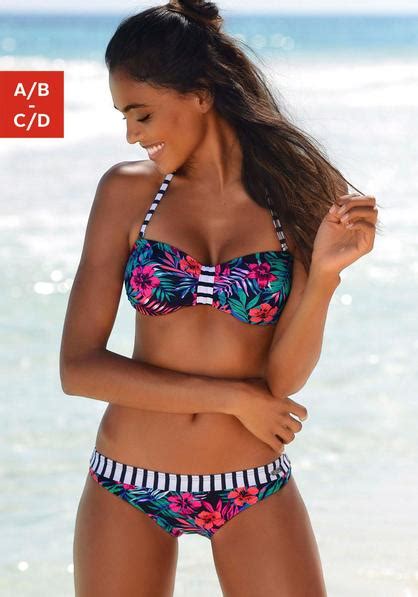 Venice Beach Push Up Bikini Top Summer weiß marine gestreift Cup B 34